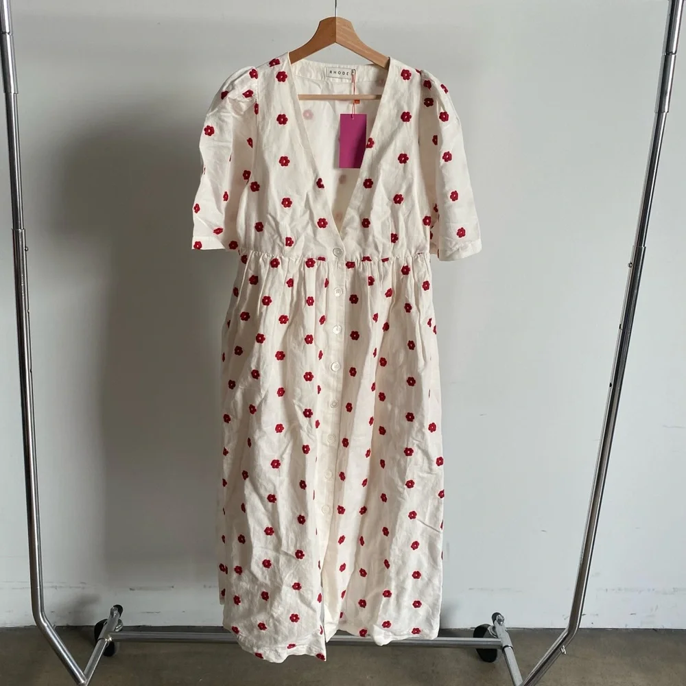 RHODE White and Red Polka Dot Midi Dress - Picture 2 of 12